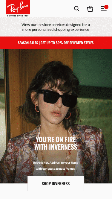 Audited Ray-Ban mobile homepage with campaign hero.